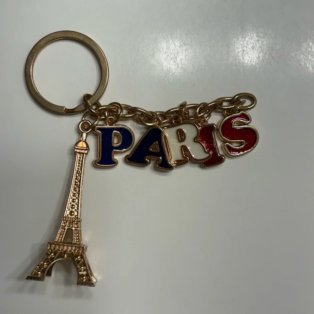 Gold Eiffel Tower Keychain with Blue Letters - Picture 4 of 5